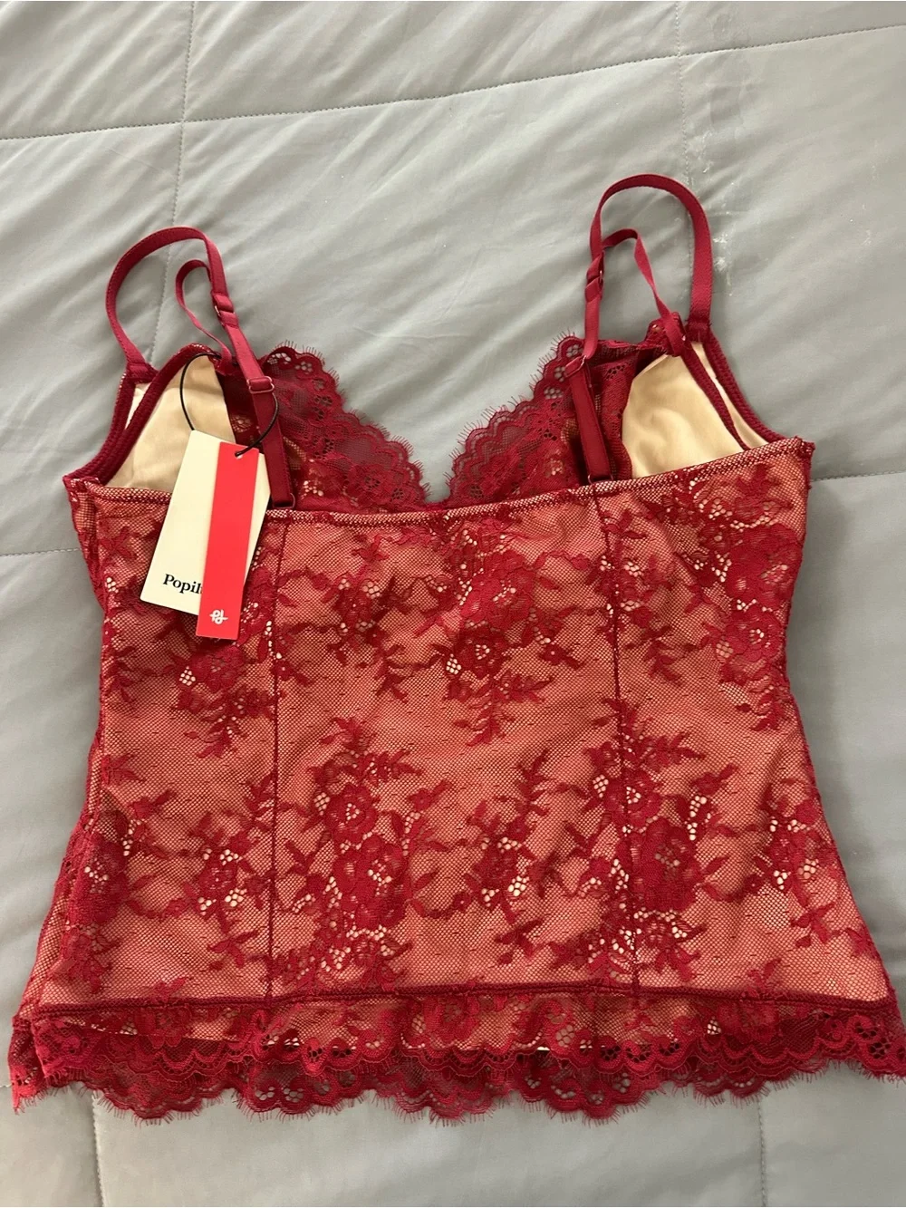 Popilush Red Lace Camisole with Adjustable Straps